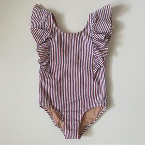 Crewcuts Girls' Ruffle-trim One-piece Swimsuit in Seersucker - Size XS (4-5)